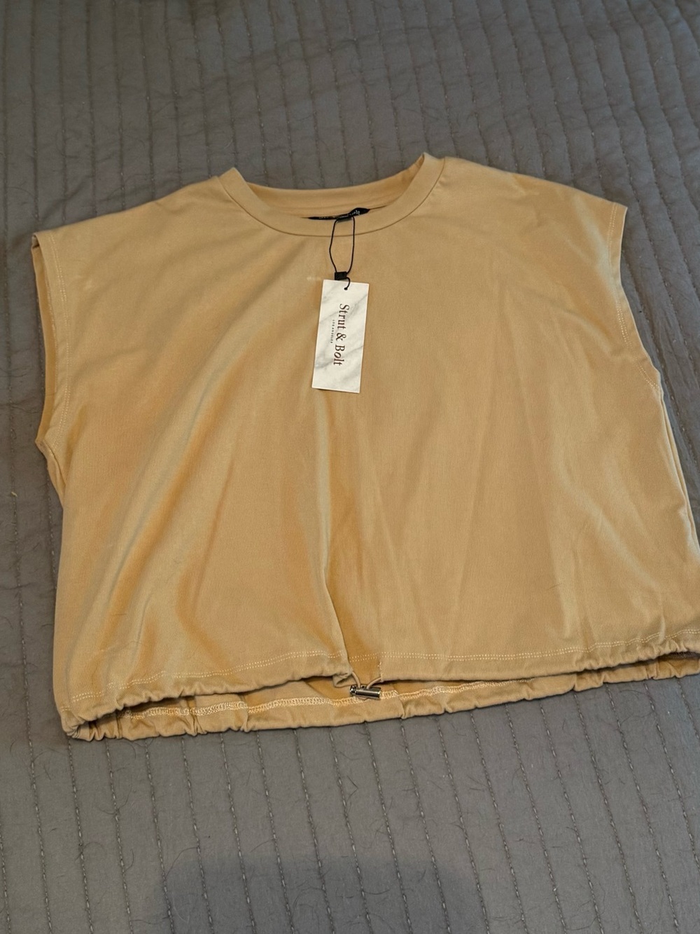 Sincerly Jules Boxy Drawstring Crop Top - Light Tan